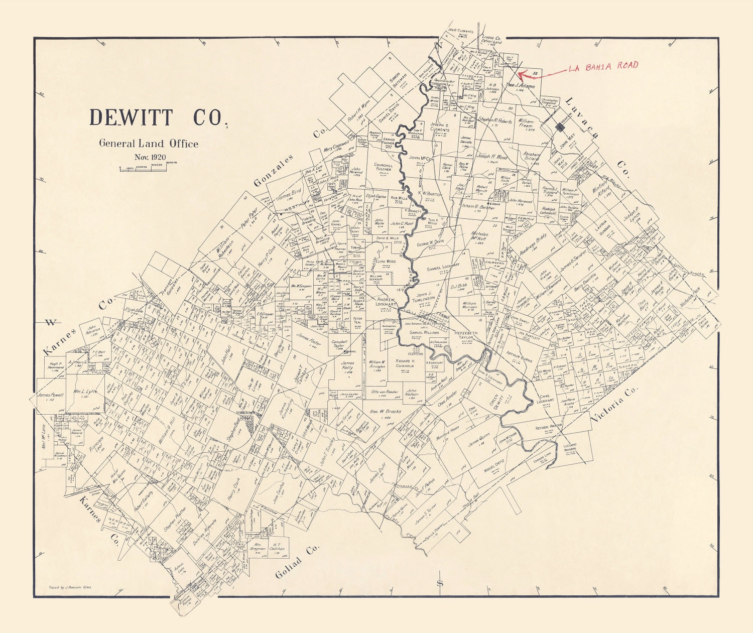 Vintage Map of DeWitt County, Texas 1920