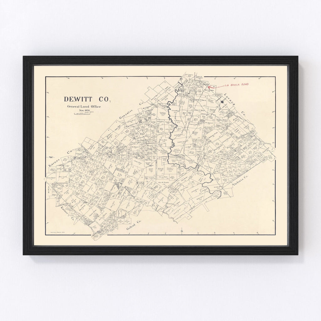 Vintage Map of DeWitt County, Texas 1920