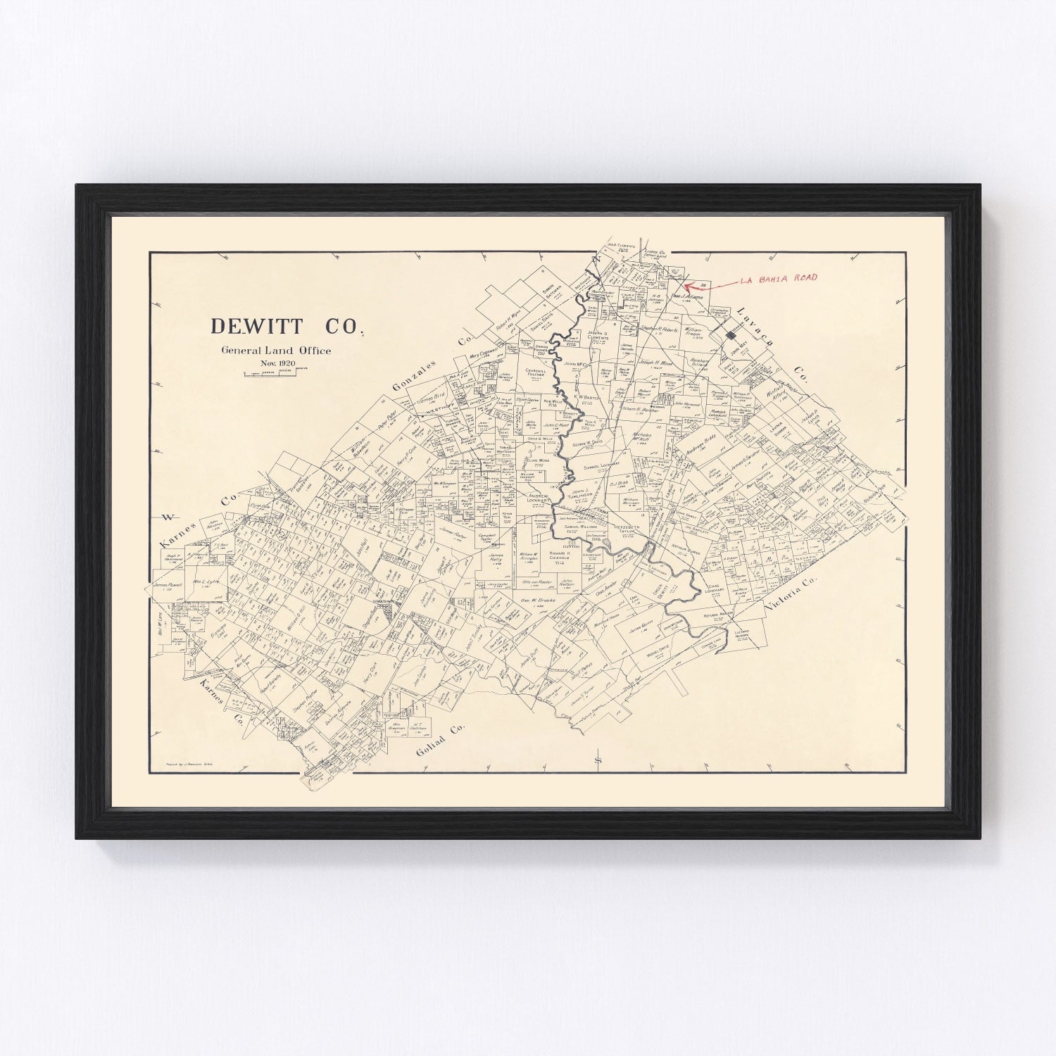 Vintage Map of DeWitt County, Texas 1920