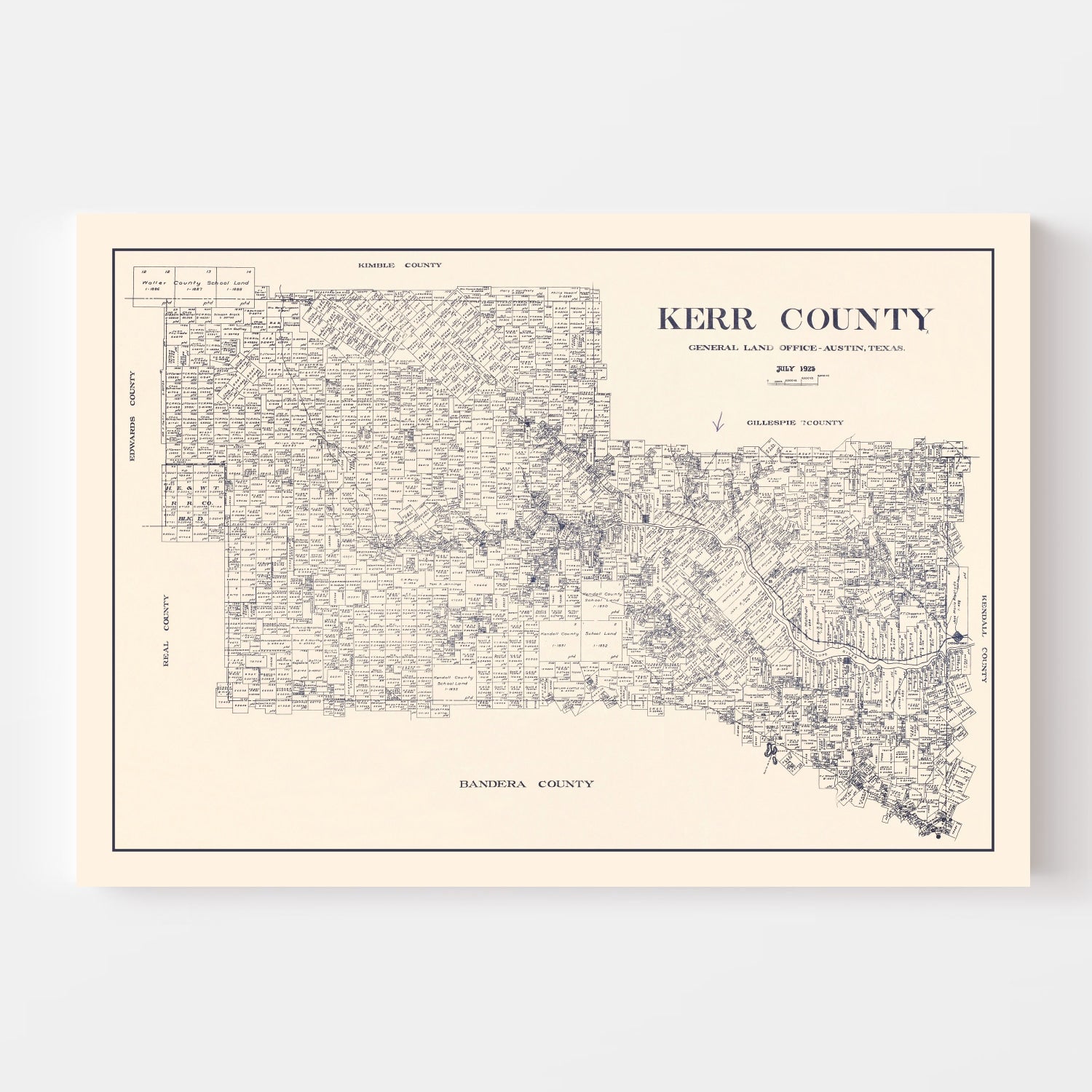 Vintage Map of Kerr County, Texas 1923
