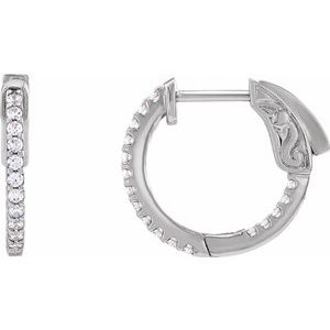 14K White Gold 1/3 CTW Natural Diamond Inside-Outside 15.5 mm Hinged Hoop Earrings