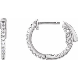 14K White Gold 1/3 CTW Natural Diamond Inside-Outside 15.5 mm Hinged Hoop Earrings – image 3