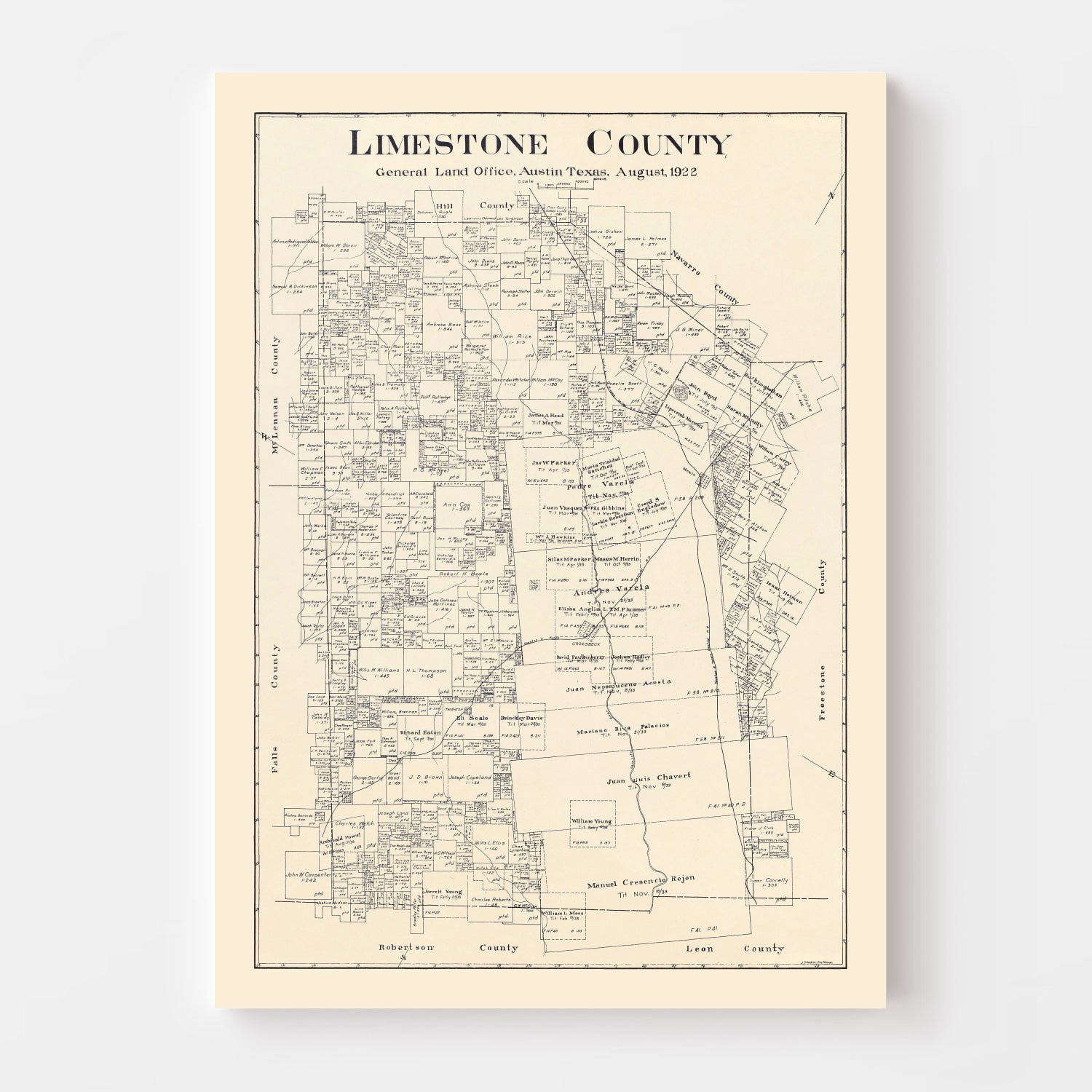 Vintage Map of Limestone County, Texas 1922