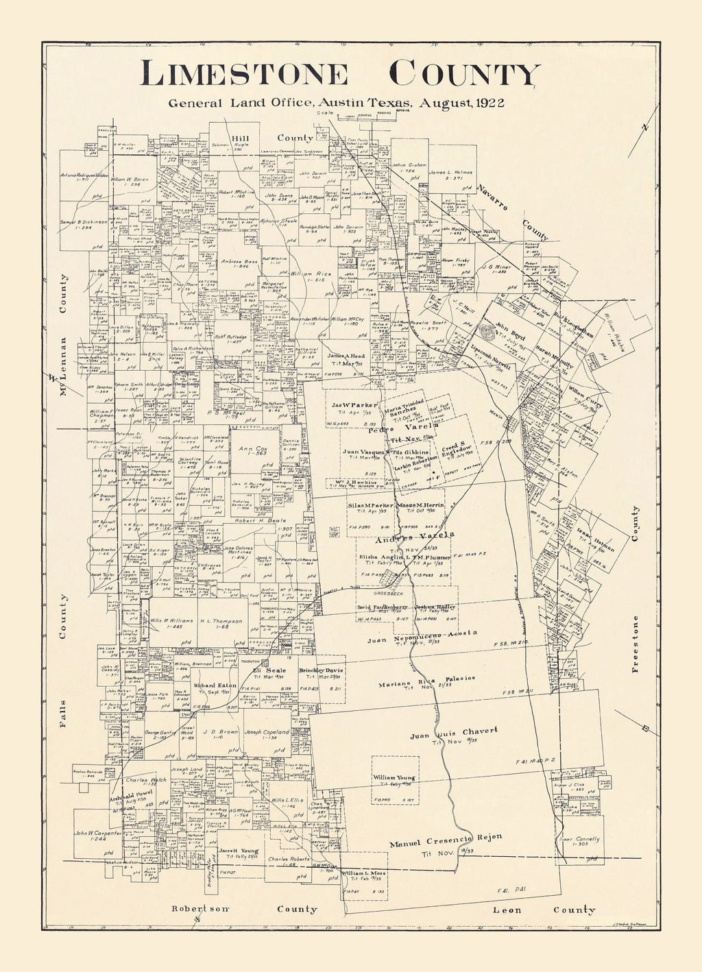 Vintage Map of Limestone County, Texas 1922