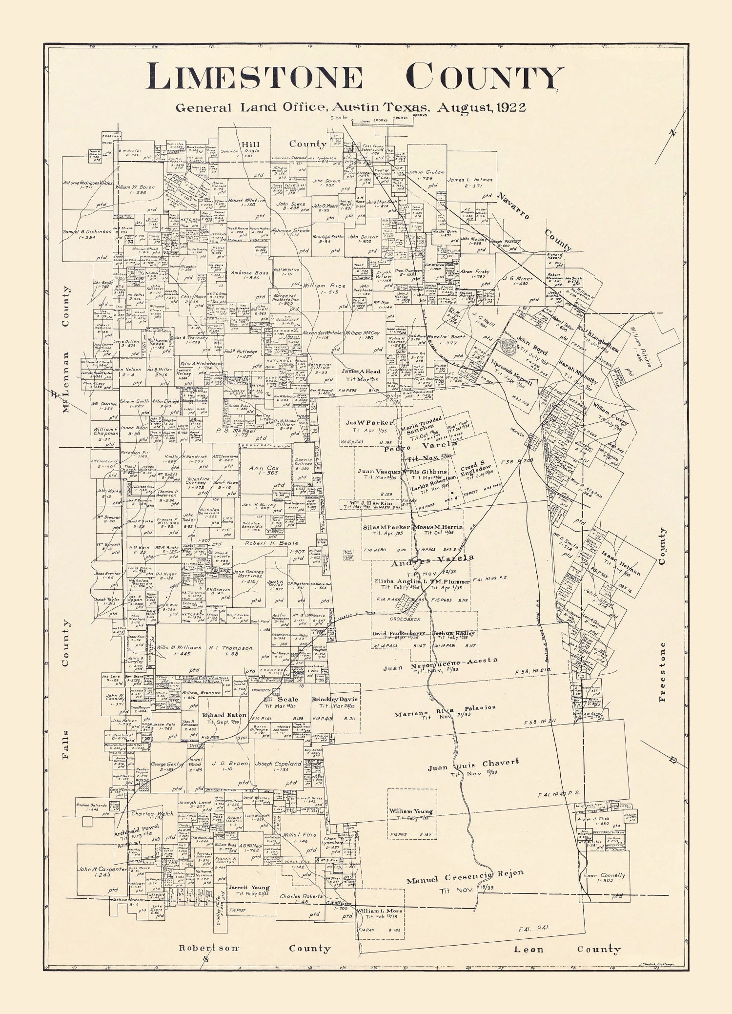 Vintage Map of Limestone County, Texas 1922
