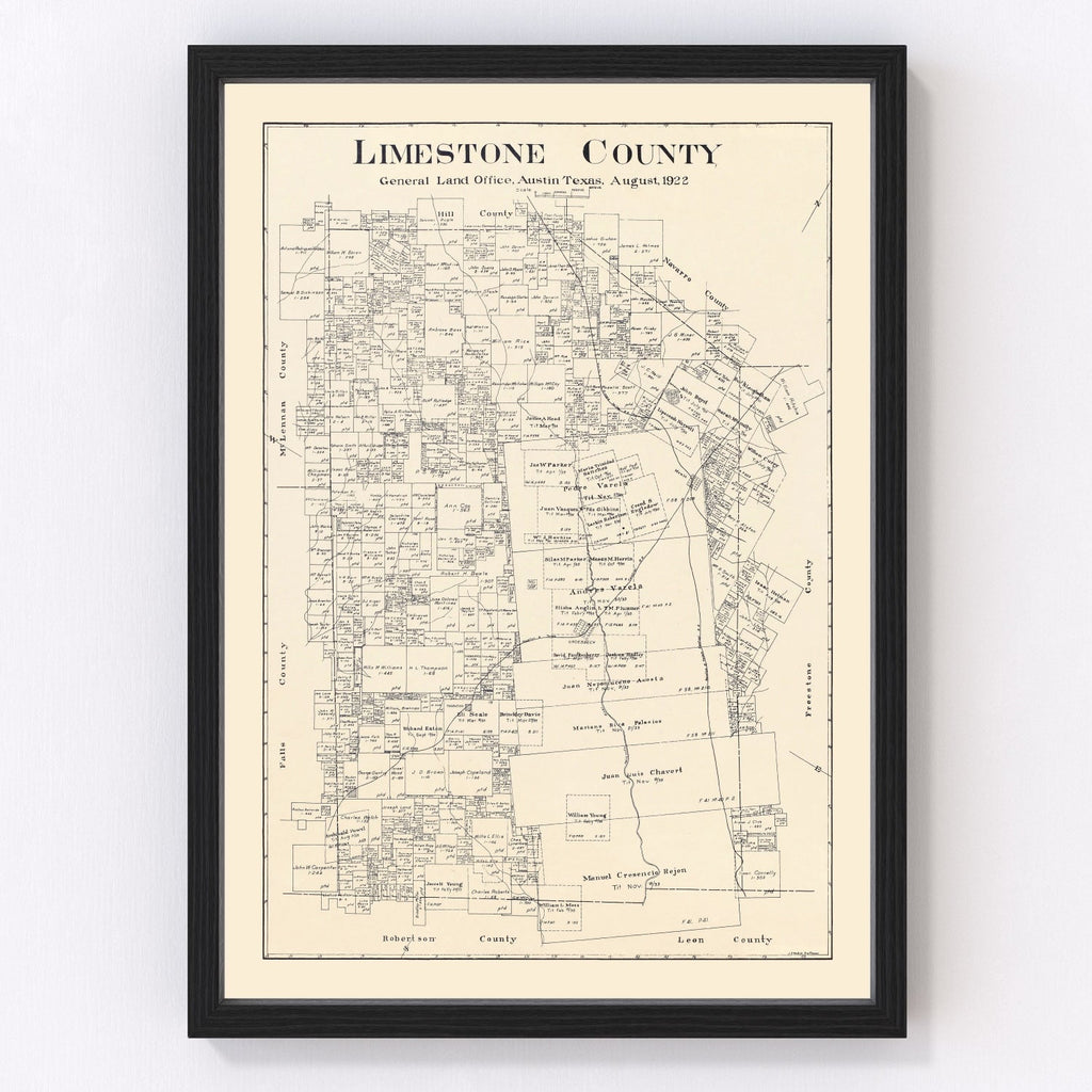 Vintage Map of Limestone County, Texas 1922
