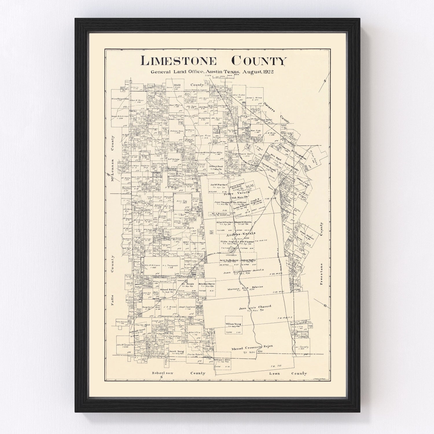 Vintage Map of Limestone County, Texas 1922