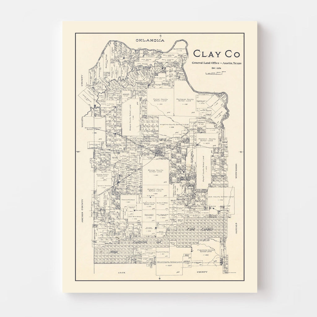 Vintage Map of Clay County, Texas 1924