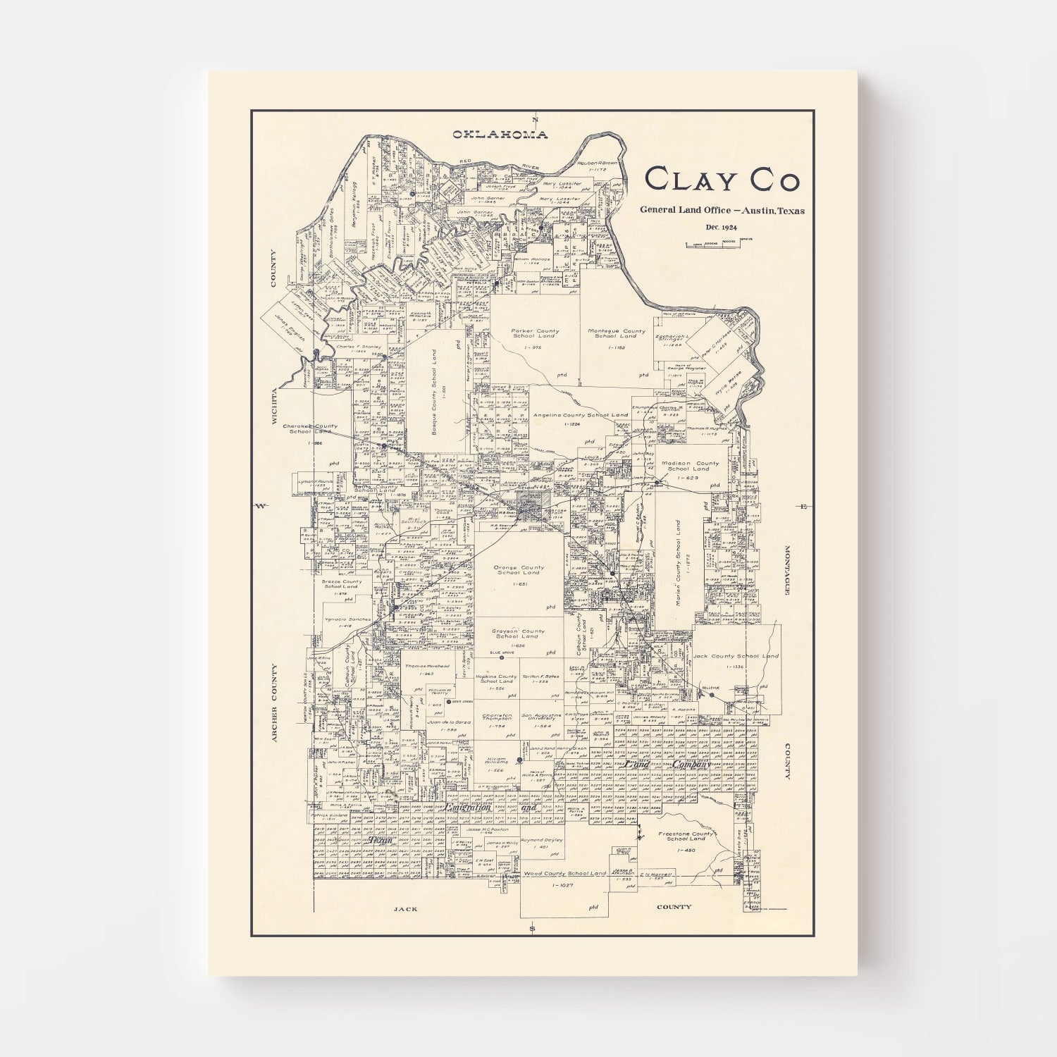 Vintage Map of Clay County, Texas 1924