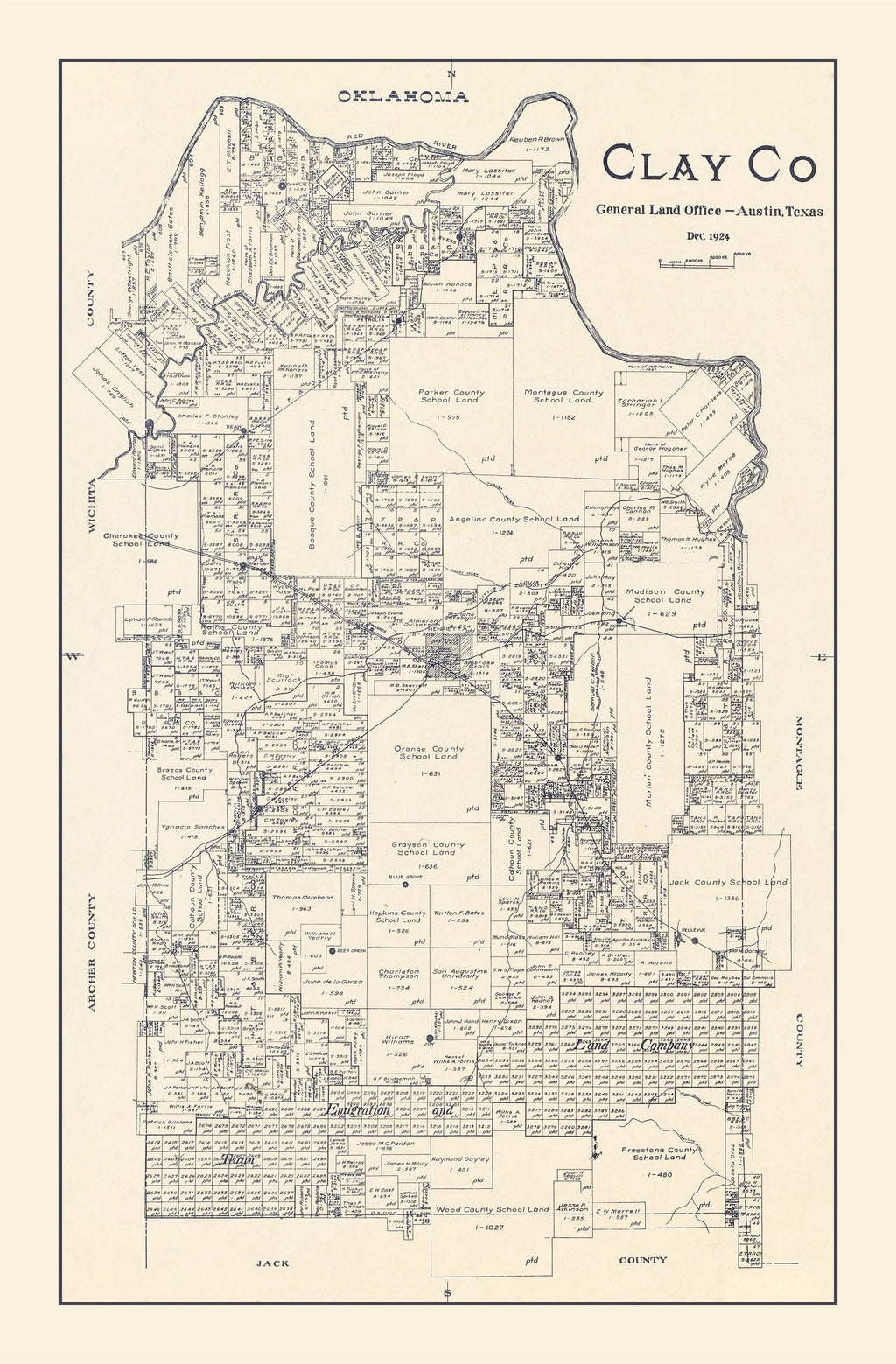 Vintage Map of Clay County, Texas 1924