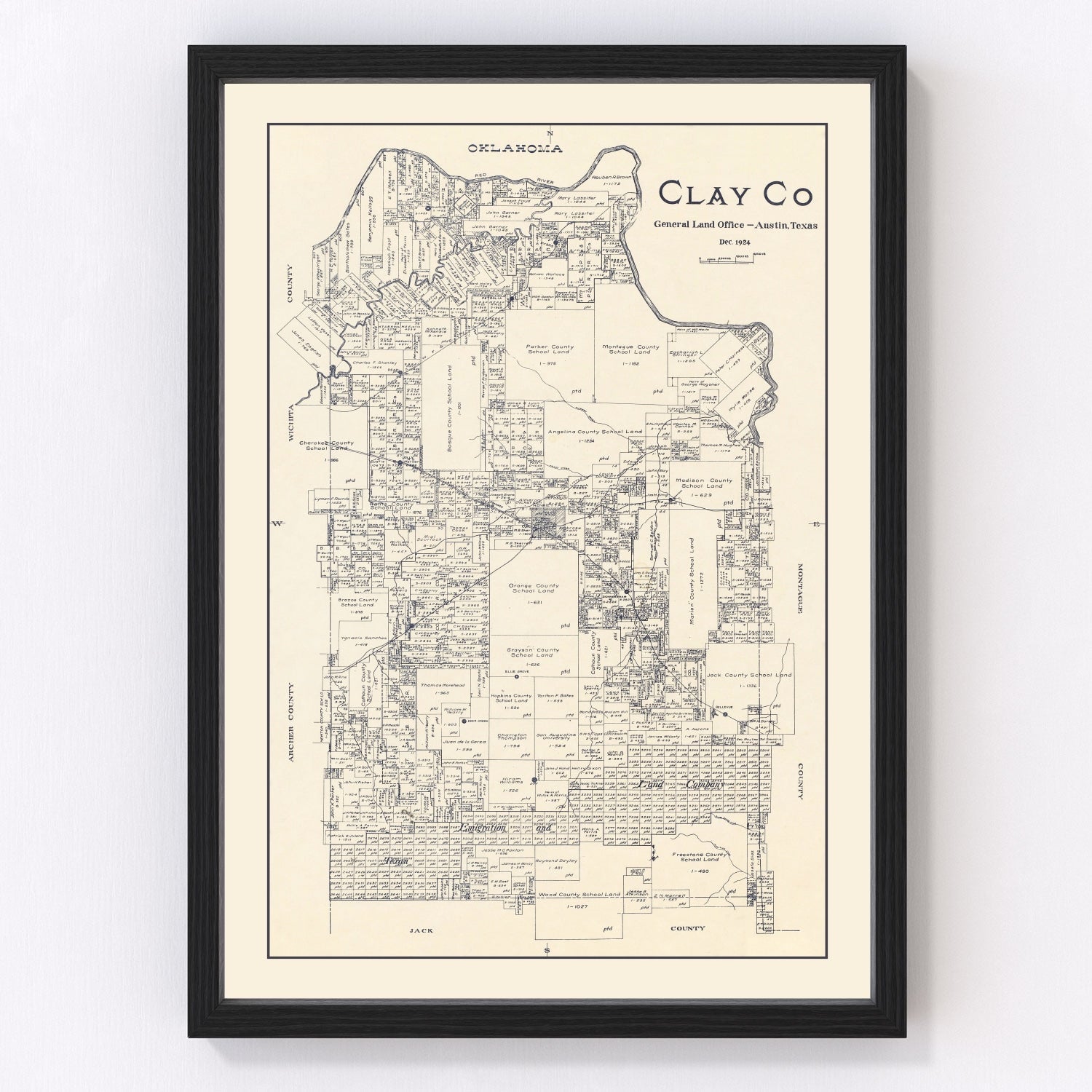 Vintage Map of Clay County, Texas 1924