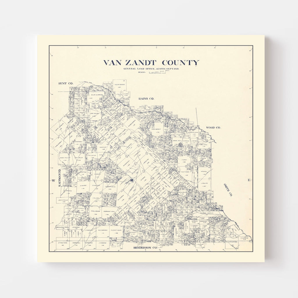 Vintage Map of Van Zandt County, Texas 1921