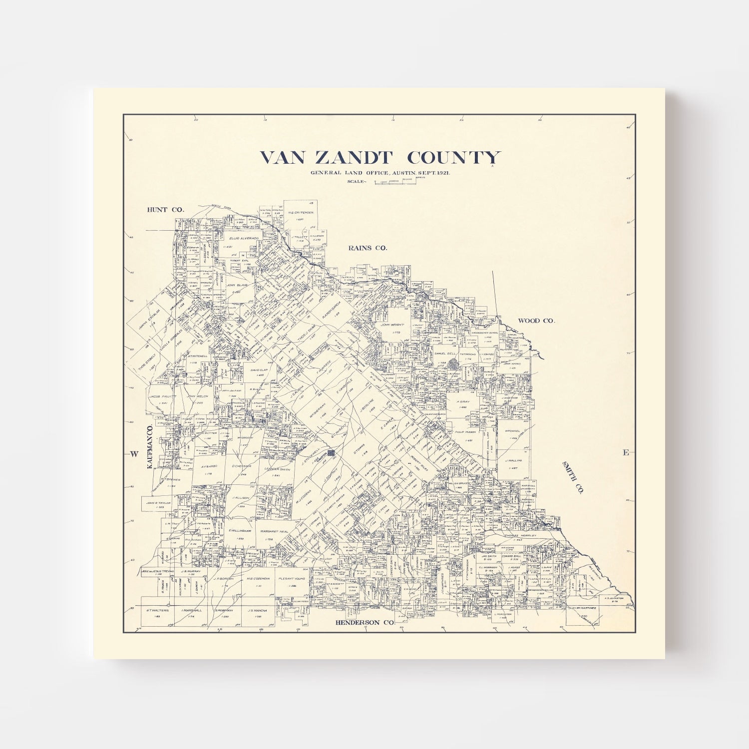 Vintage Map of Van Zandt County, Texas 1921