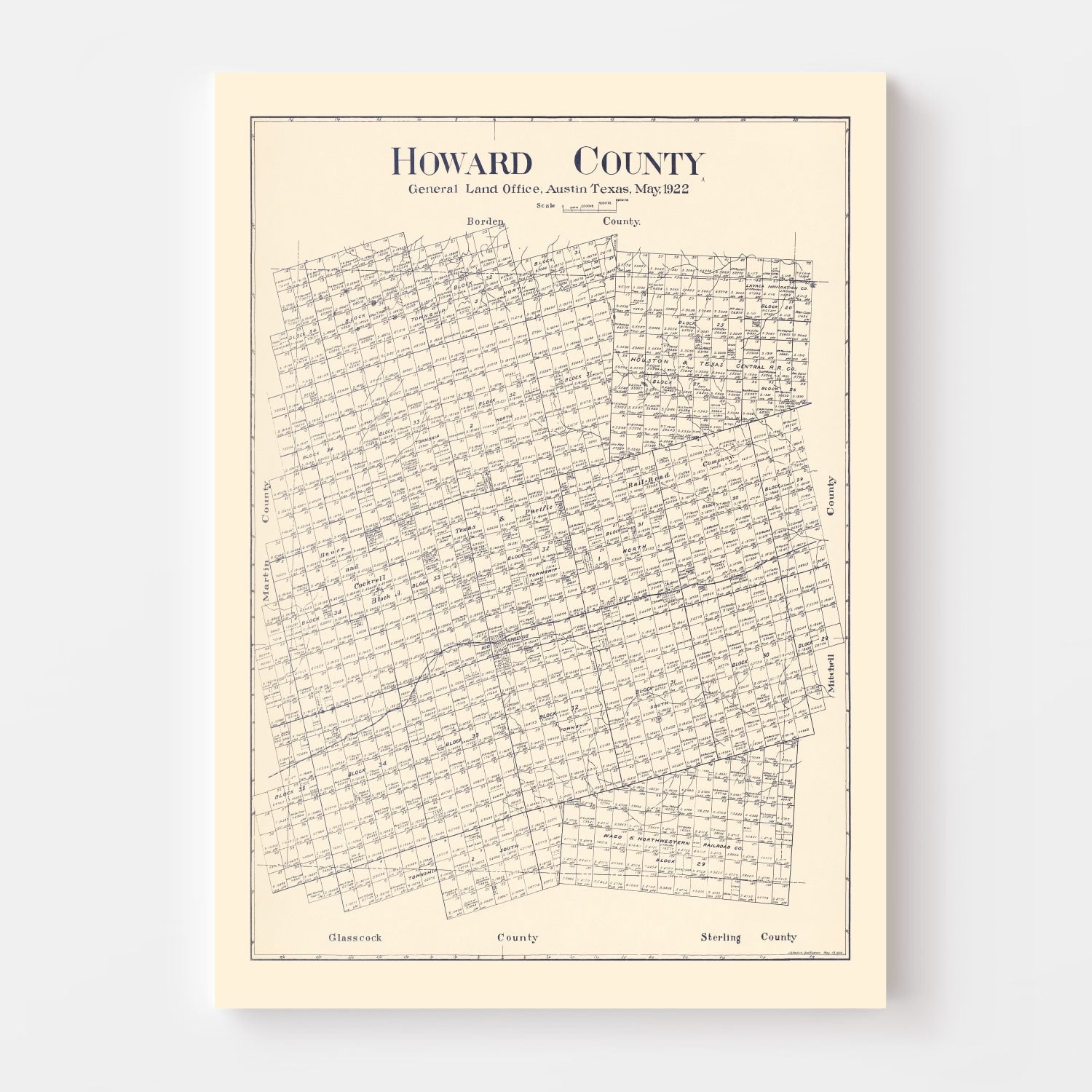 Vintage Map of Howard County, Texas 1922