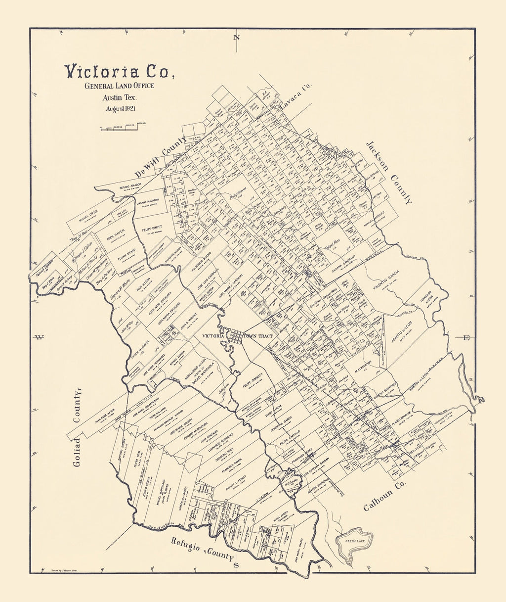 Vintage Map of Victoria County, Texas 1921