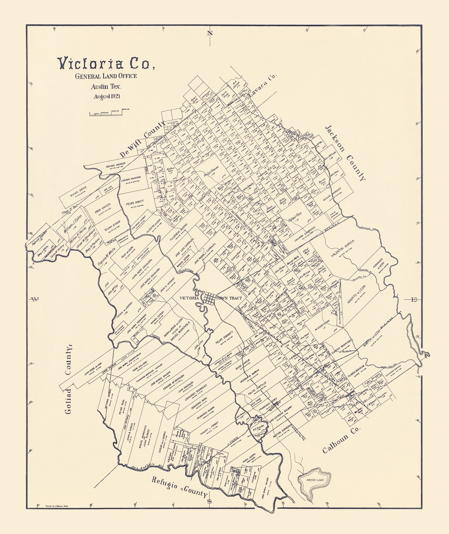 Vintage Map of Victoria County, Texas 1921