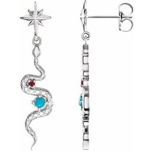 Platinum Natural Turquoise & Natural Ruby Snake Earrings