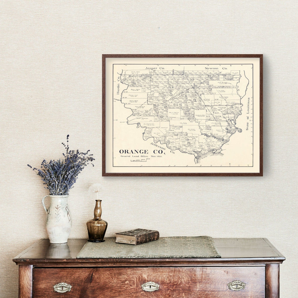 Vintage Map of Orange County, Texas 1921