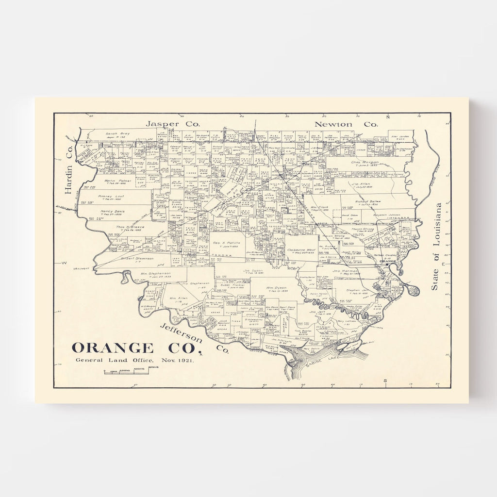 Vintage Map of Orange County, Texas 1921