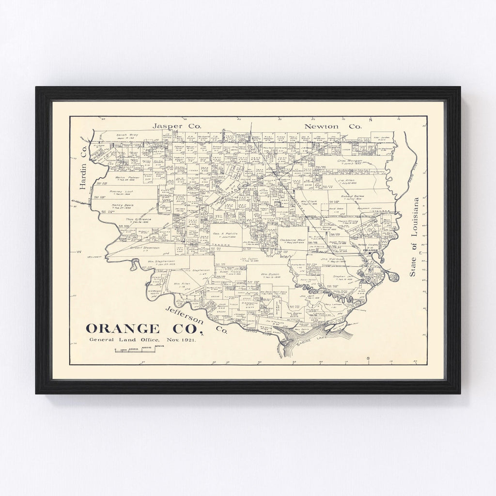 Vintage Map of Orange County, Texas 1921