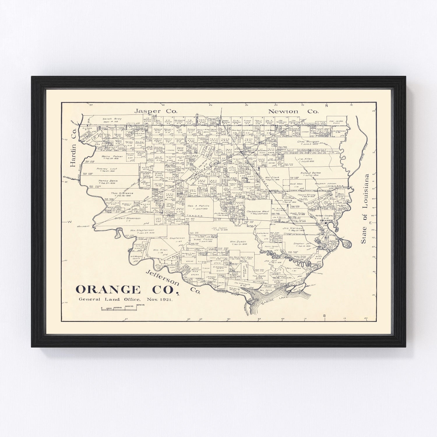 Vintage Map of Orange County, Texas 1921