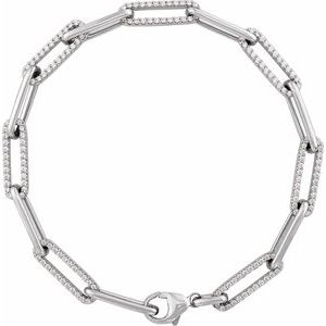 14K White Gold 1 CTW Natural Diamond Link 7" Bracelet