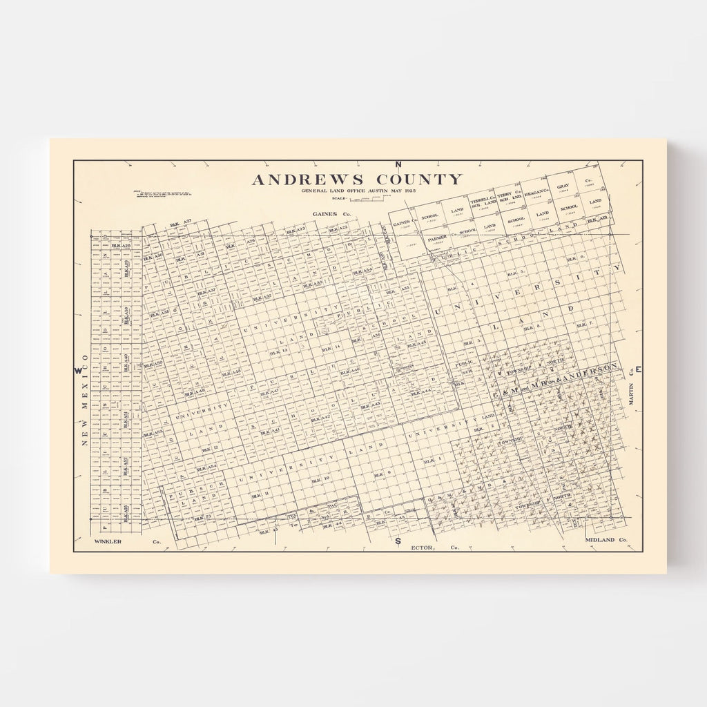 Vintage Map of Andrews County, Texas 1925