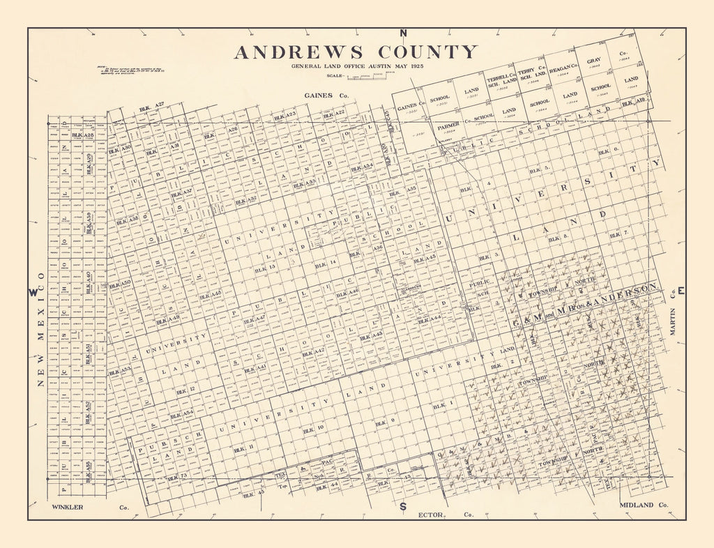 Vintage Map of Andrews County, Texas 1925