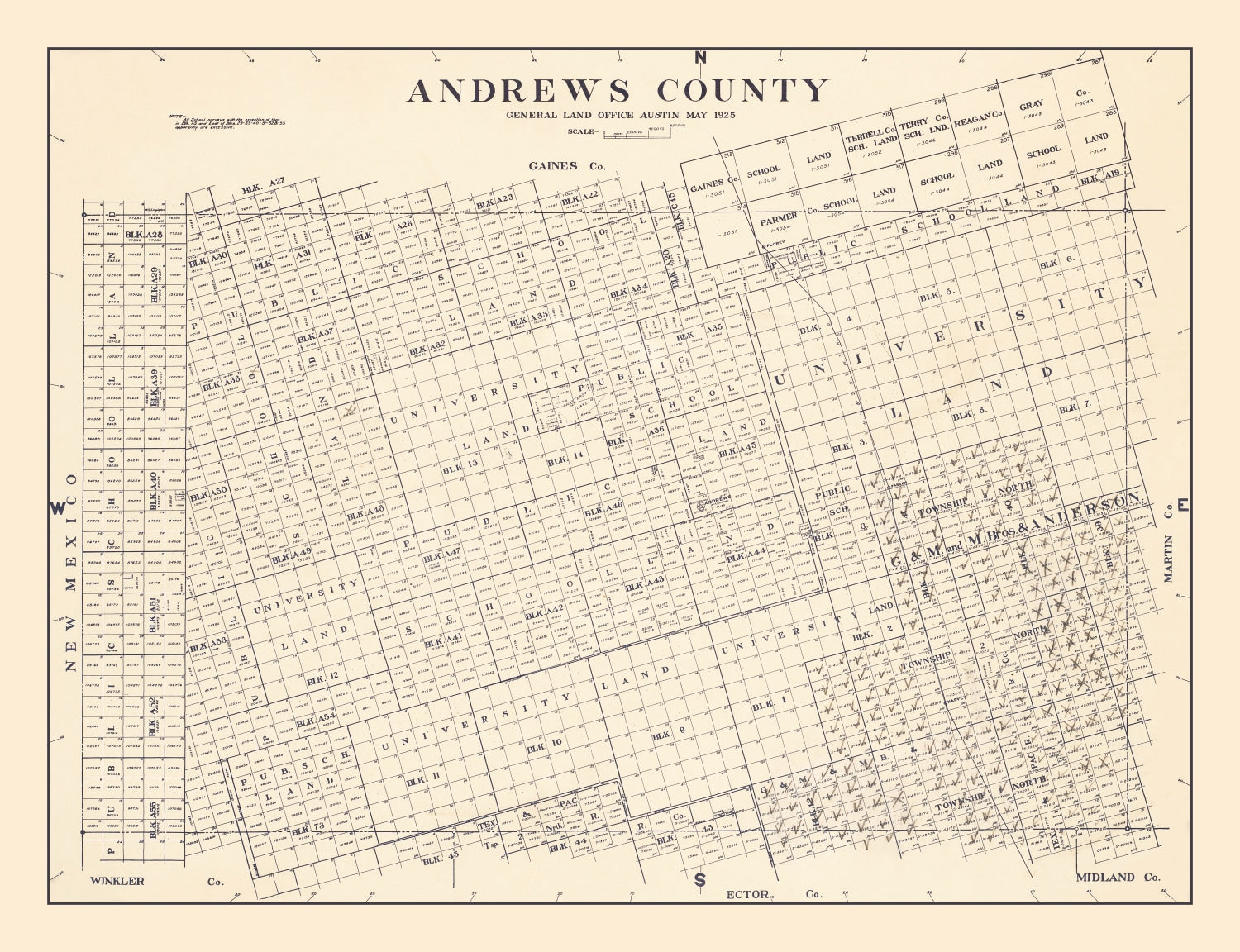 Vintage Map of Andrews County, Texas 1925