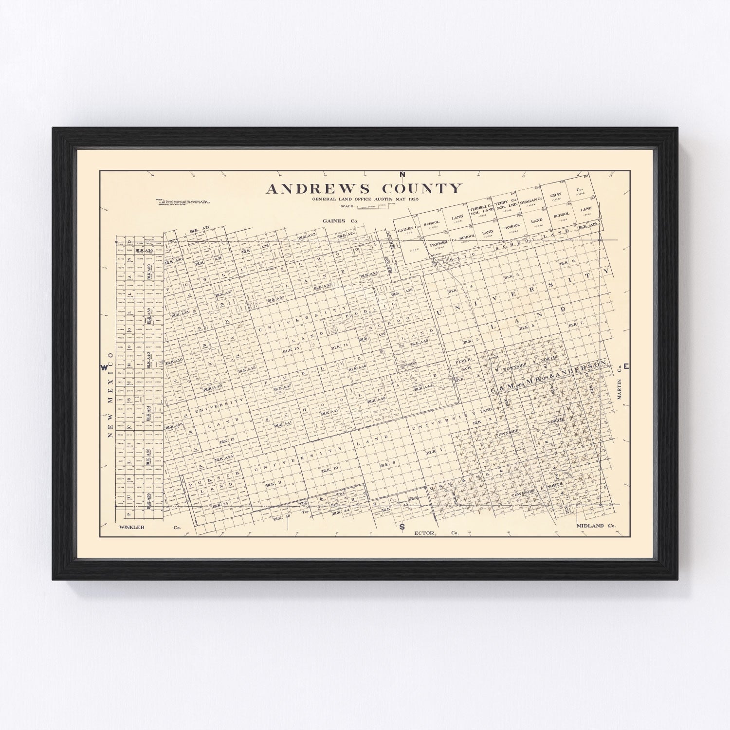 Vintage Map of Andrews County, Texas 1925