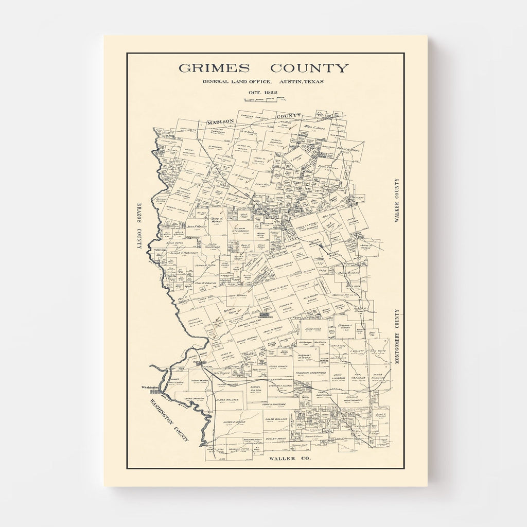 Vintage Map of Grimes County, Texas 1922