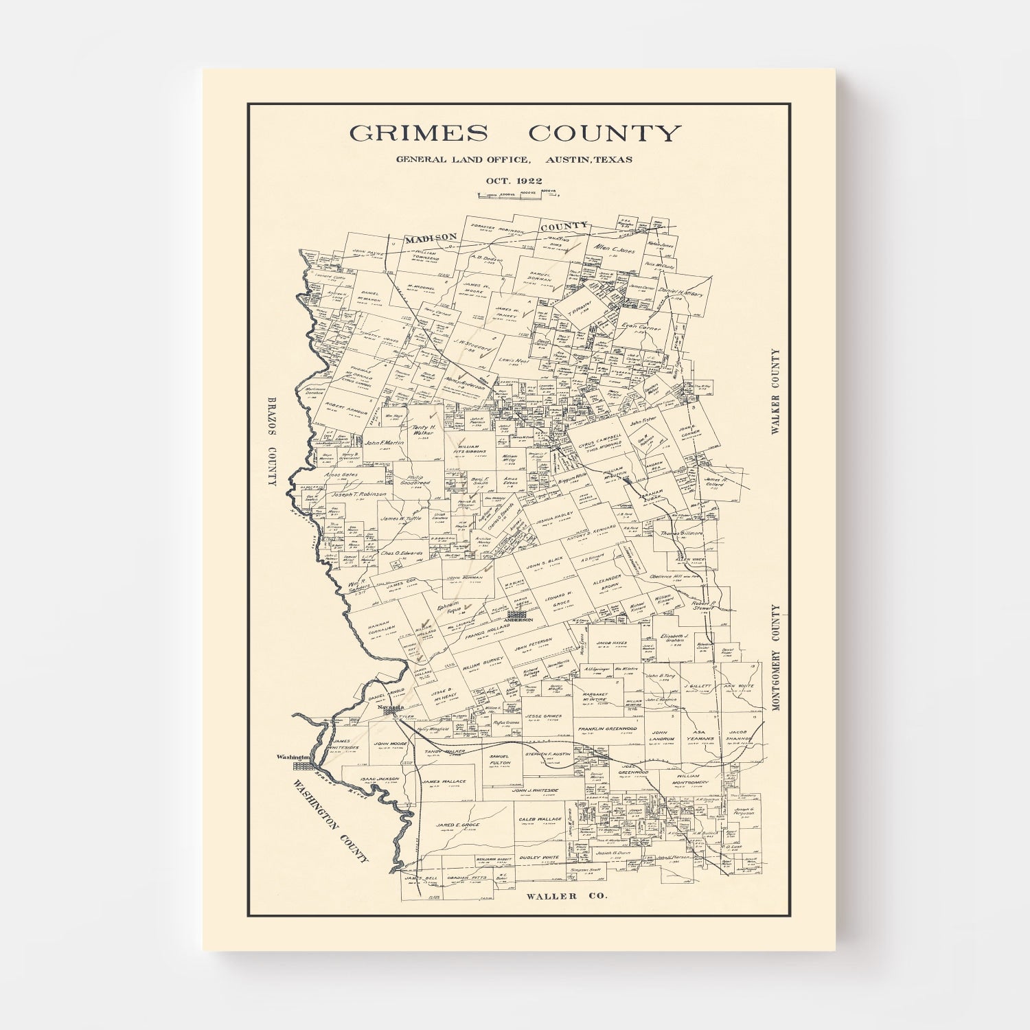Vintage Map of Grimes County, Texas 1922