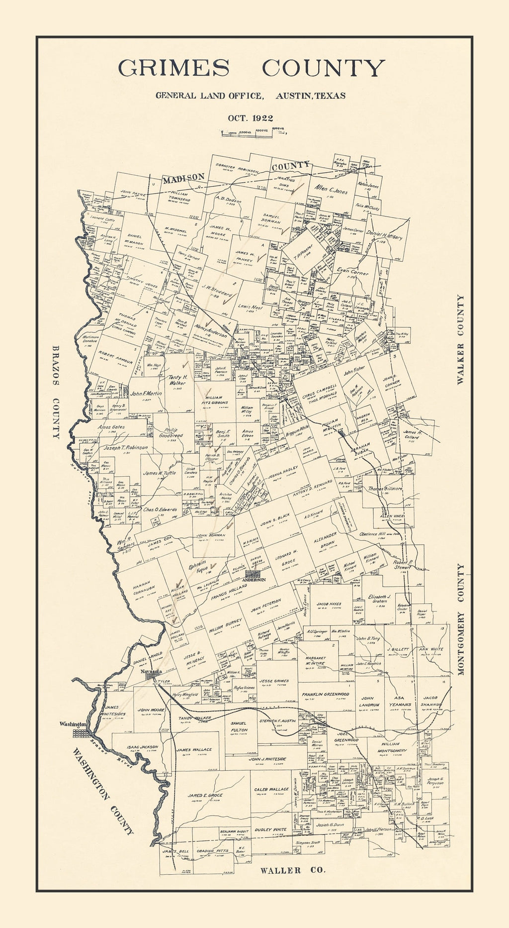 Vintage Map of Grimes County, Texas 1922