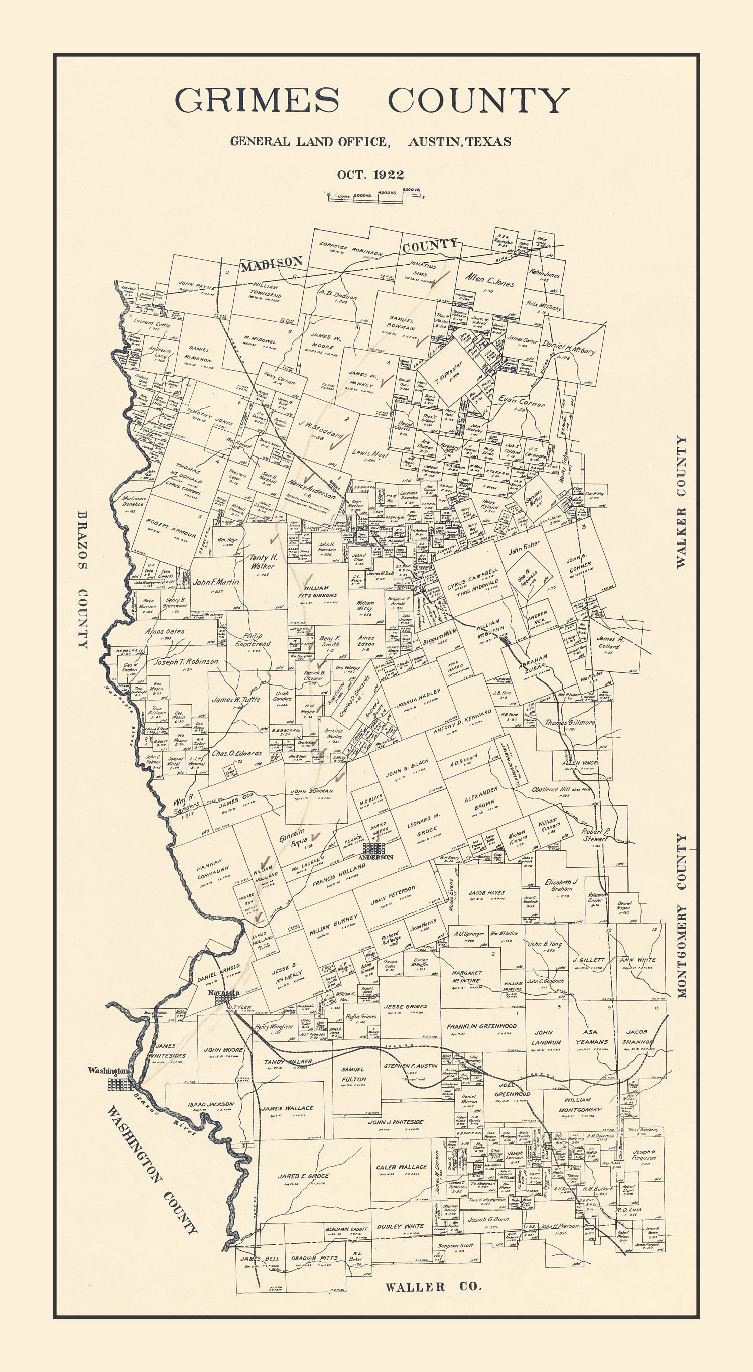 Vintage Map of Grimes County, Texas 1922