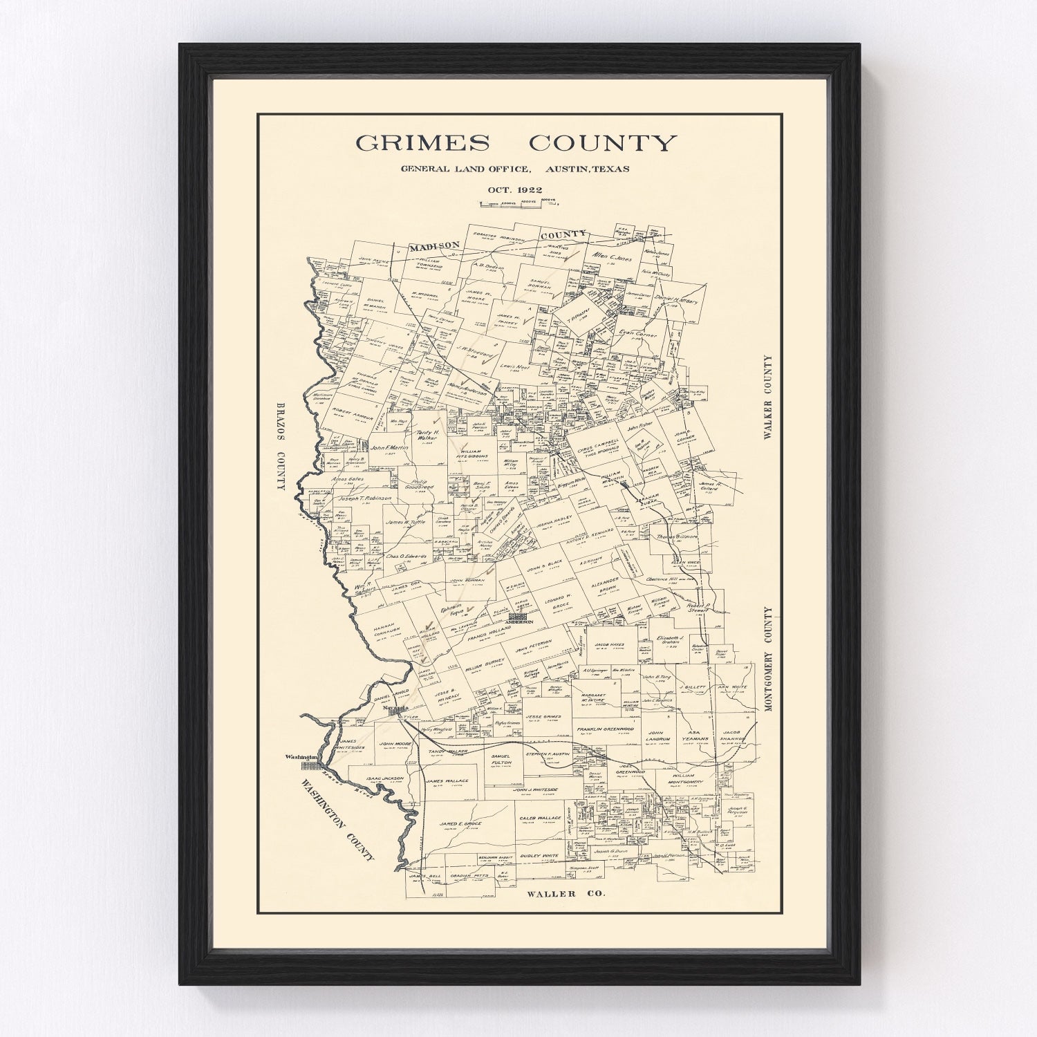 Vintage Map of Grimes County, Texas 1922
