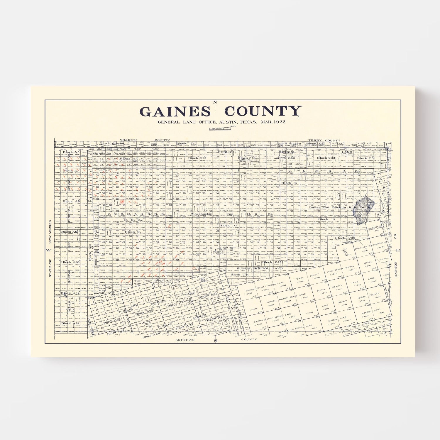 Vintage Map of Gaines County, Texas 1922