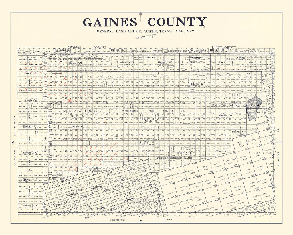 Vintage Map of Gaines County, Texas 1922