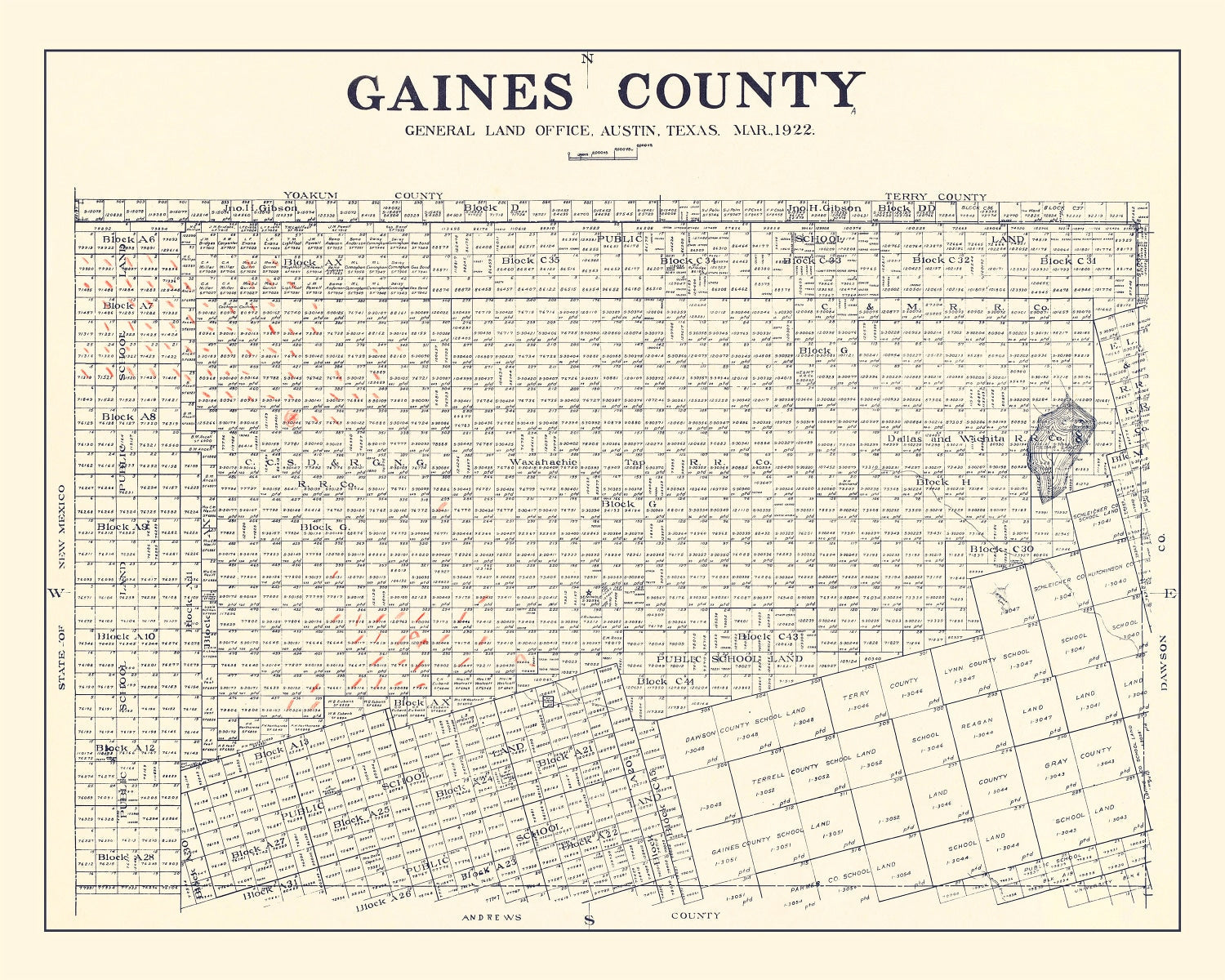 Vintage Map of Gaines County, Texas 1922