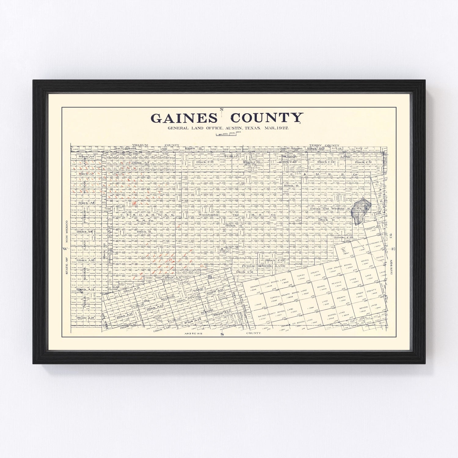 Vintage Map of Gaines County, Texas 1922