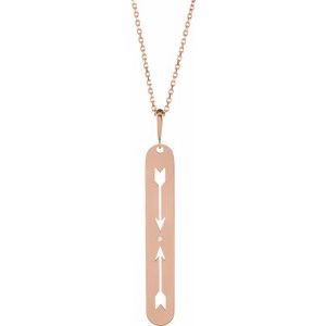 14K Rose Gold .0025 CT Natural Diamond Arrow Bar 16-18" Necklace