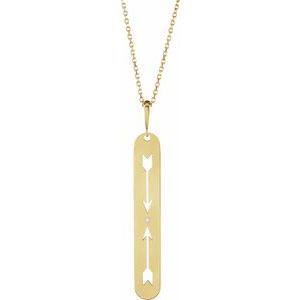 14K Yellow Gold .0025 CT Natural Diamond Arrow Bar 16-18" Necklace