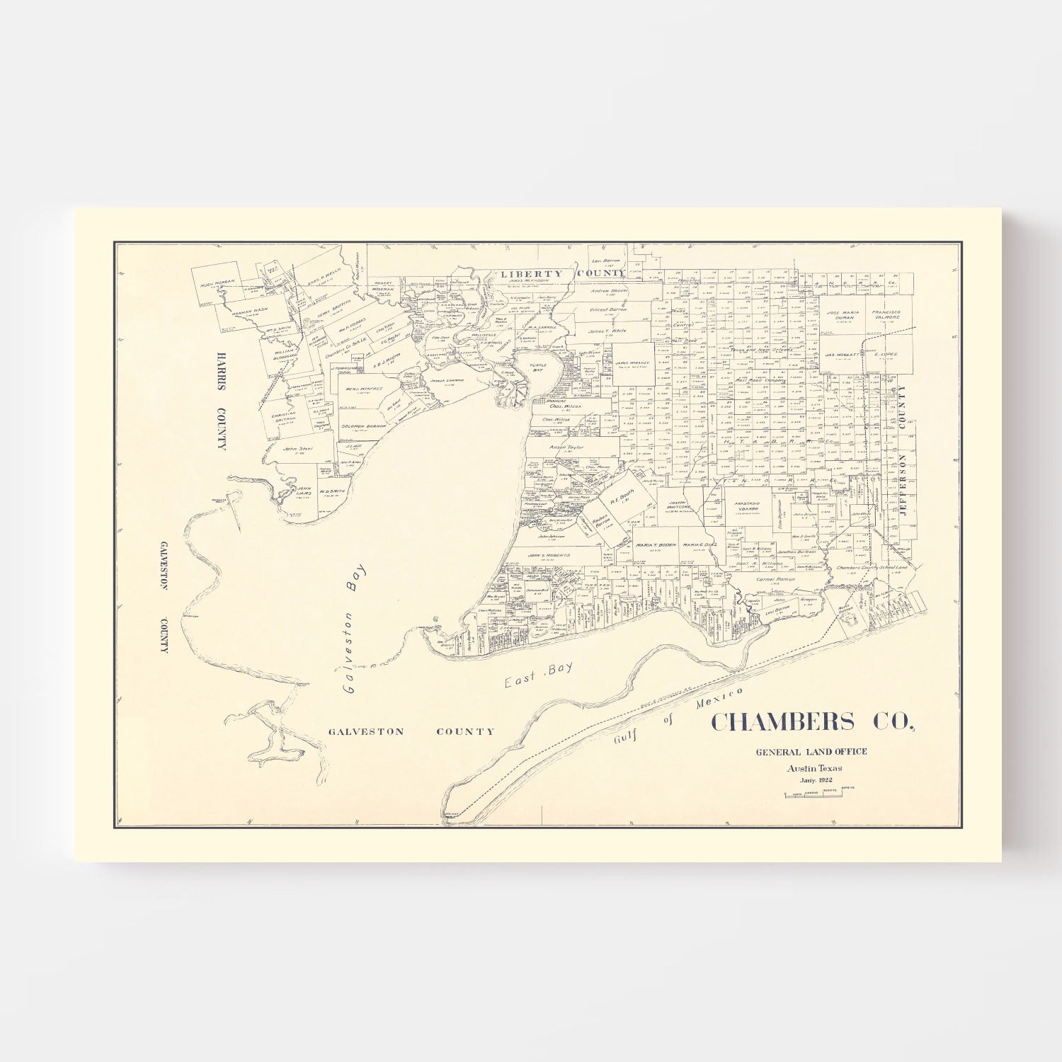 Vintage Map of Chambers County, Texas 1922