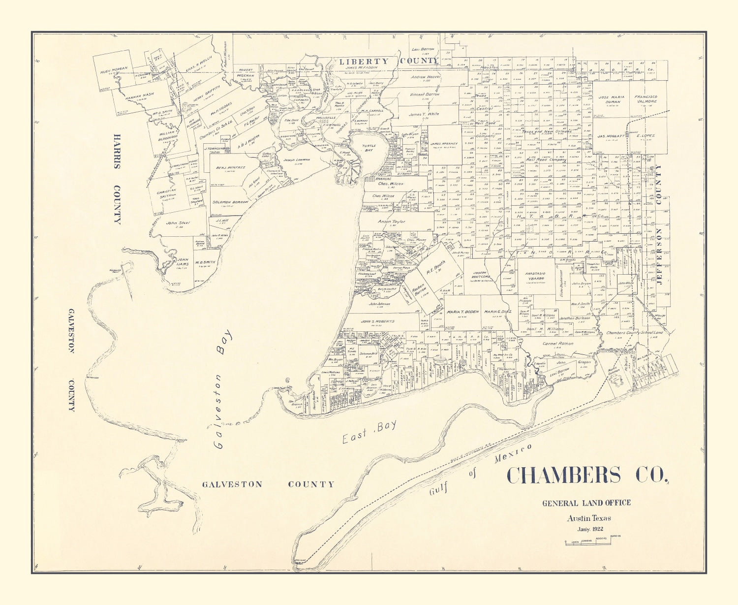 Vintage Map of Chambers County, Texas 1922