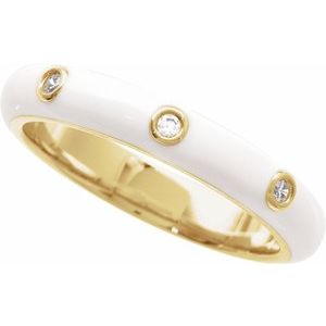 14K Yellow Gold .05 CTW Natural Diamond & White Enamel Ring