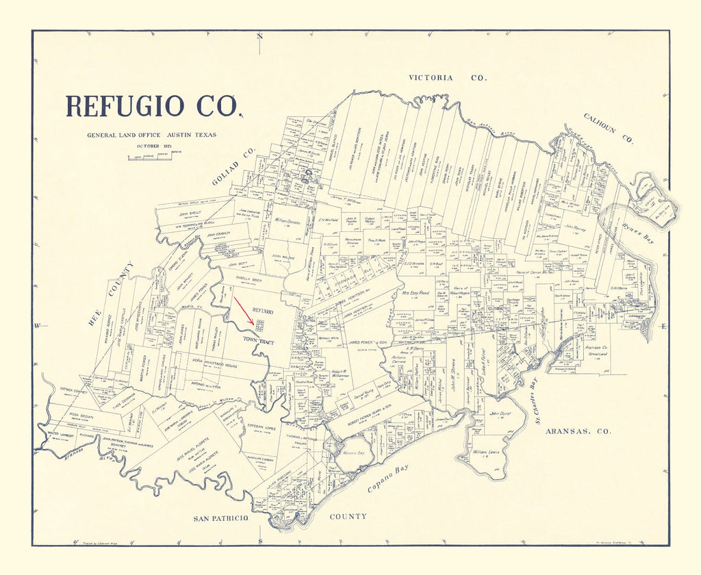 Vintage Map of Refugio County, Texas 1921