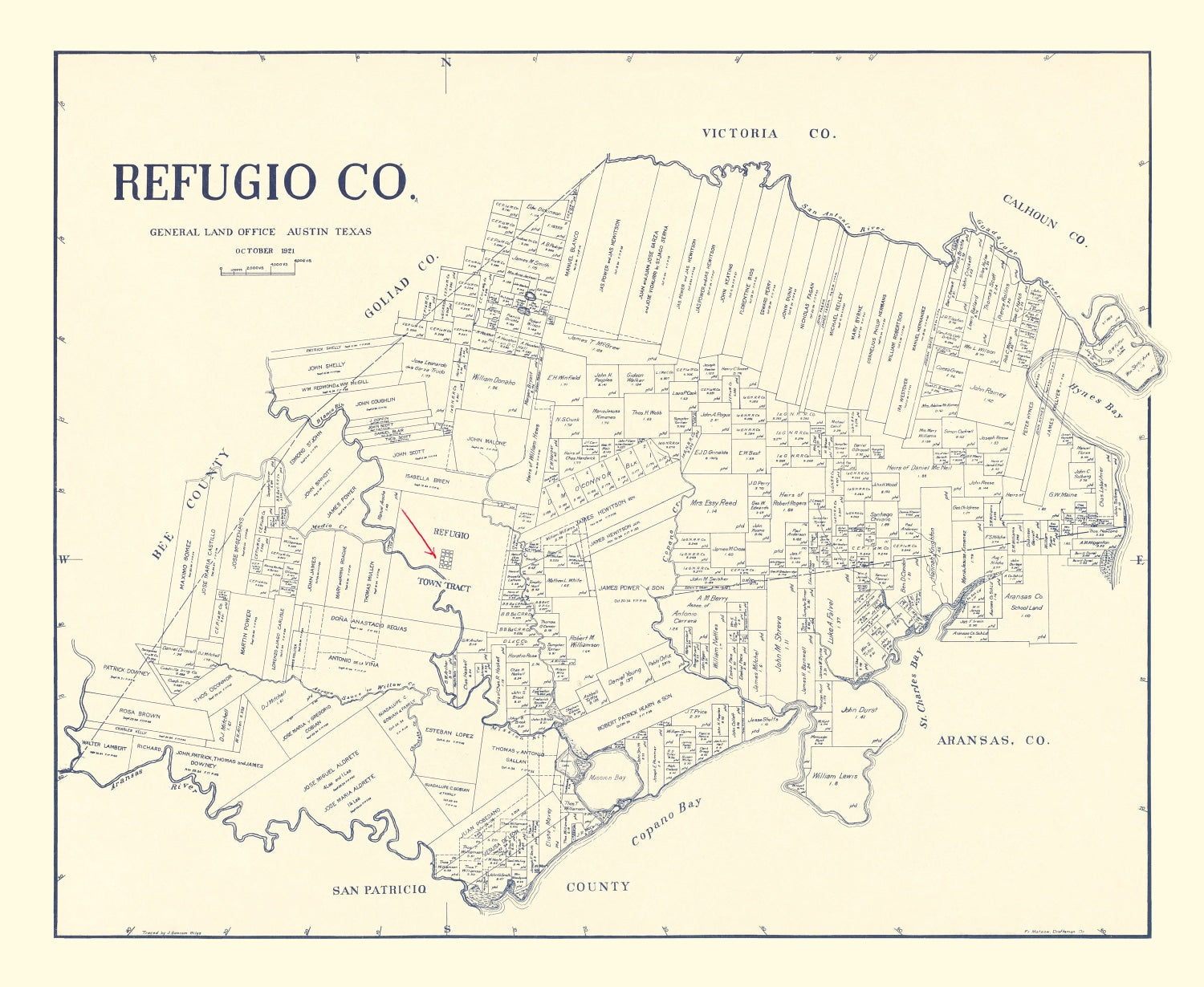 Vintage Map of Refugio County, Texas 1921