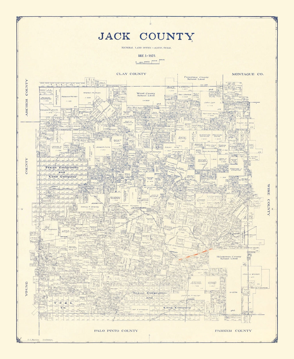 Vintage Map of Jack County, Texas 1925