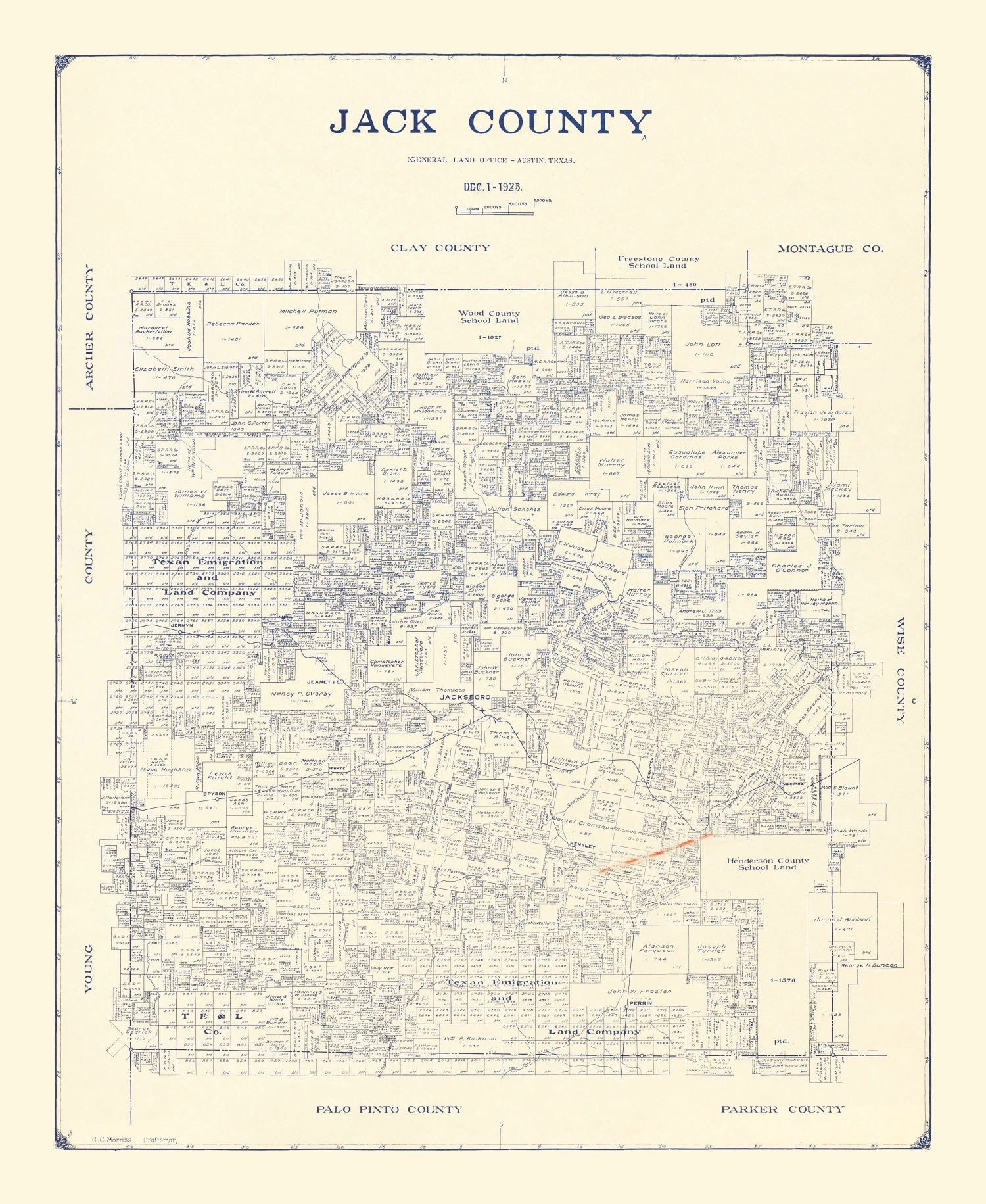 Vintage Map of Jack County, Texas 1925