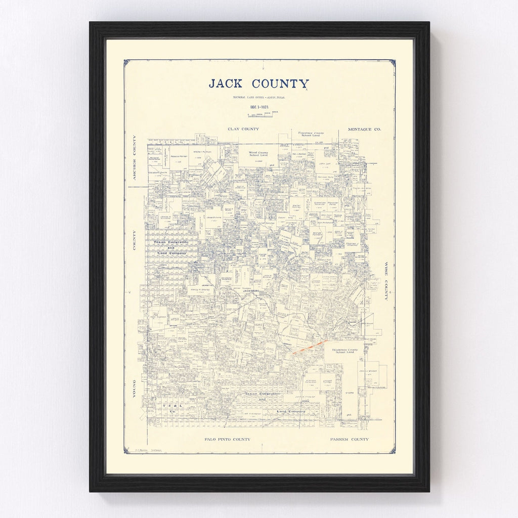 Vintage Map of Jack County, Texas 1925