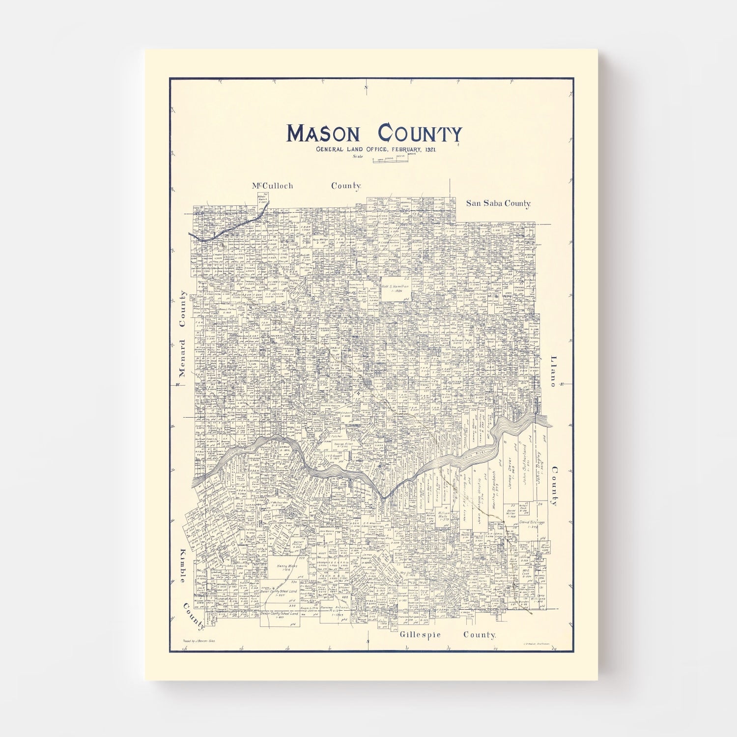 Vintage Map of Mason County, Texas 1921